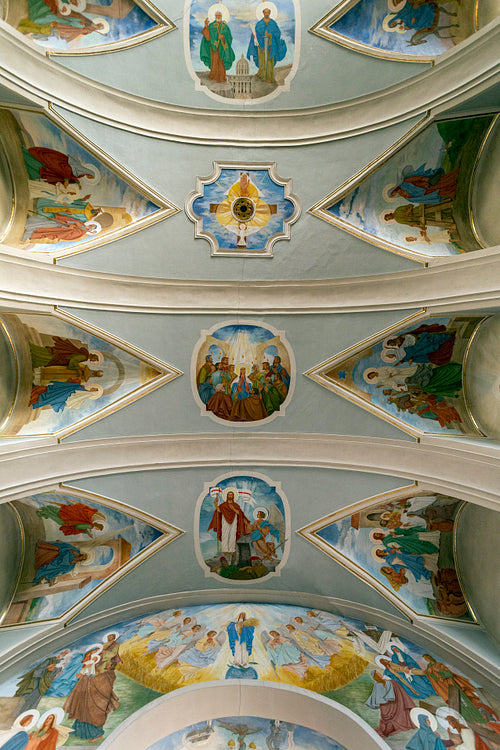 Murals on the ceiling of the Basilica of Mariagyud in Hungary.