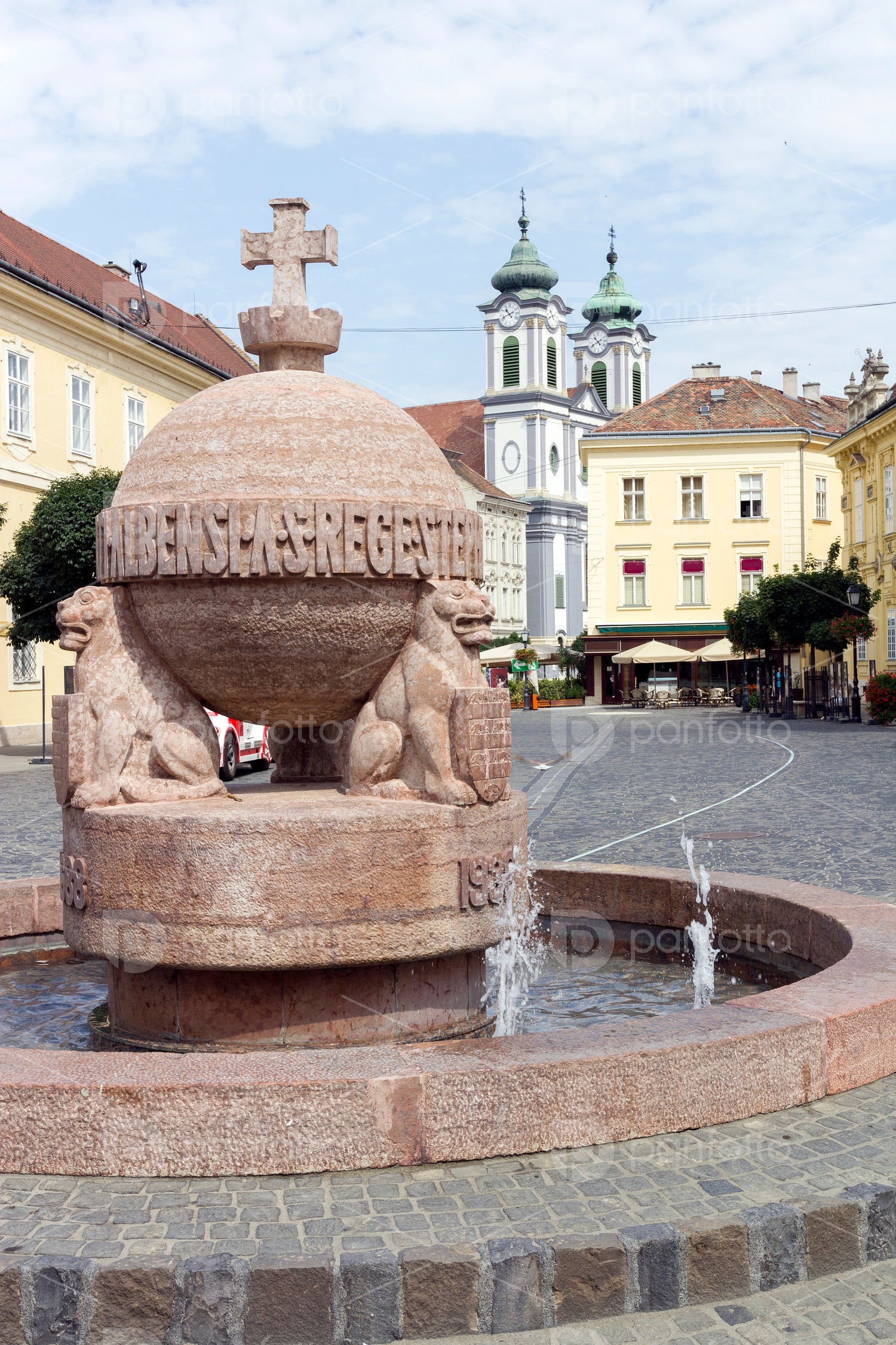 Orb and cross statue in Szekesfehervar, Hungary