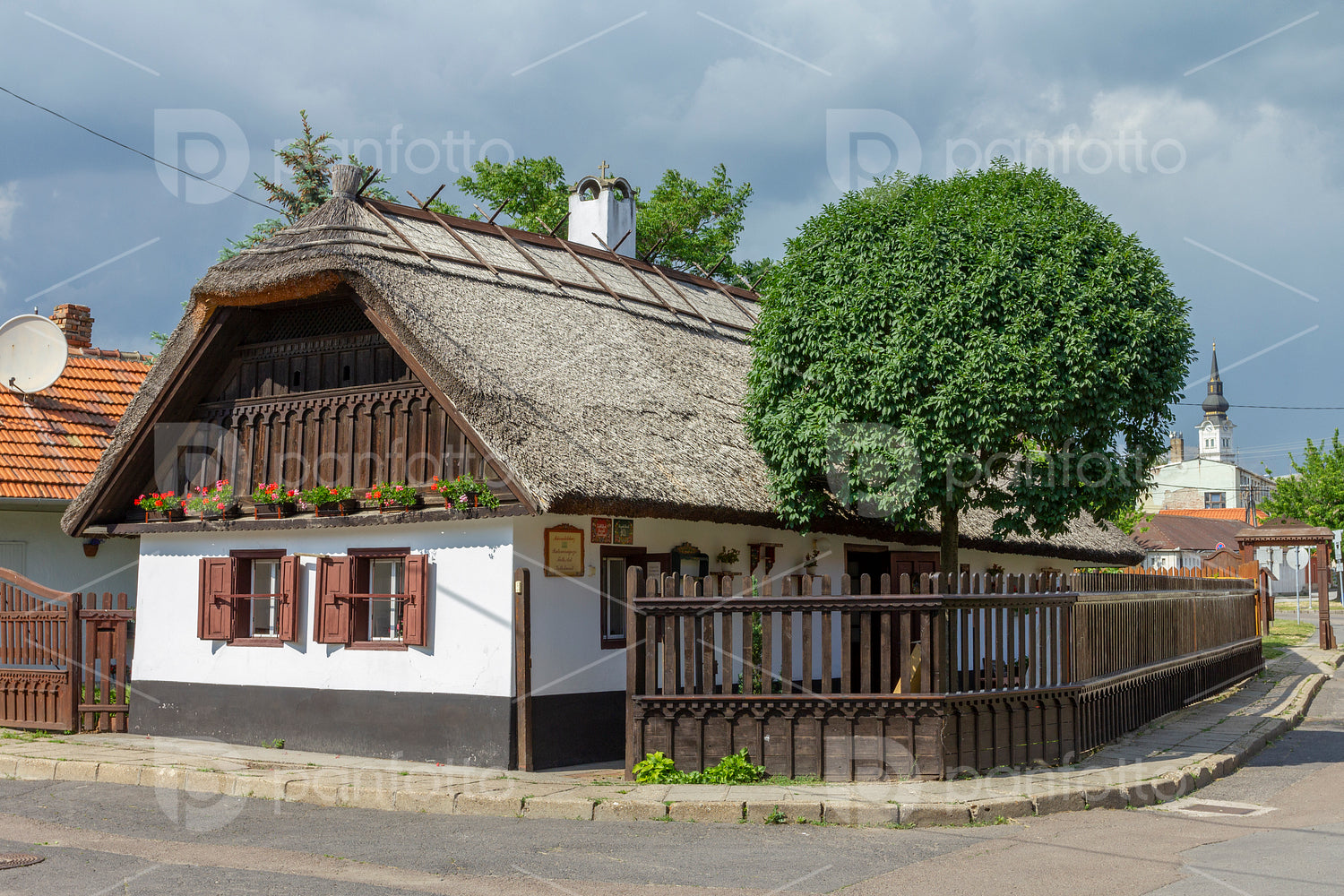 Traditional Matyo houses in Mezokovesd, Hungary.