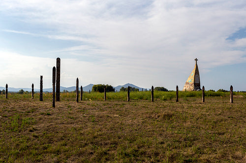 Wooden grave markers in in Karos