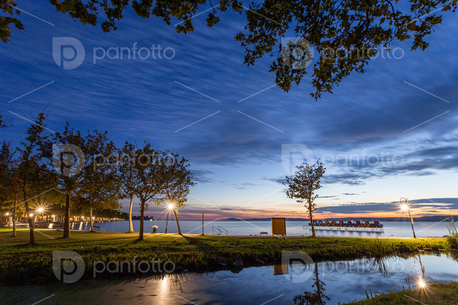 Sunset at lake Balaton in Balatonfoldvar, Hungary.