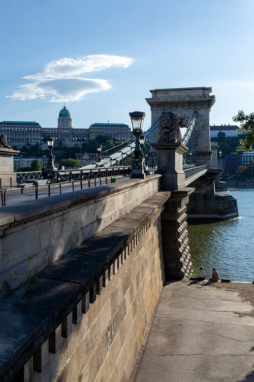 The famous Chain bridge in Budapest on a sunny afternoon.