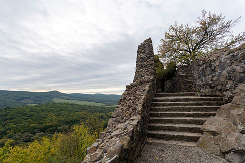 Hollókő castle on a cloudy autumn day