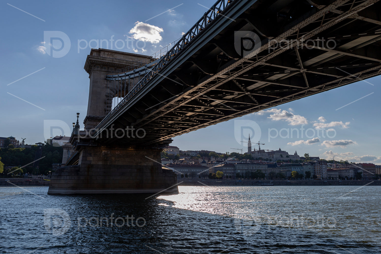 The famous Chain bridge in Budapest on a sunny afternoon.