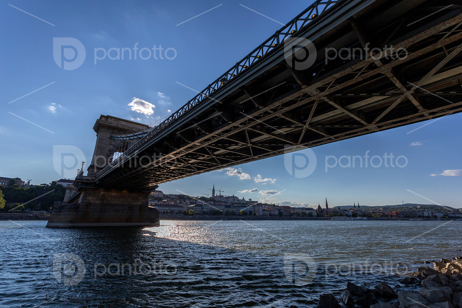 The famous Chain bridge in Budapest on a sunny afternoon.