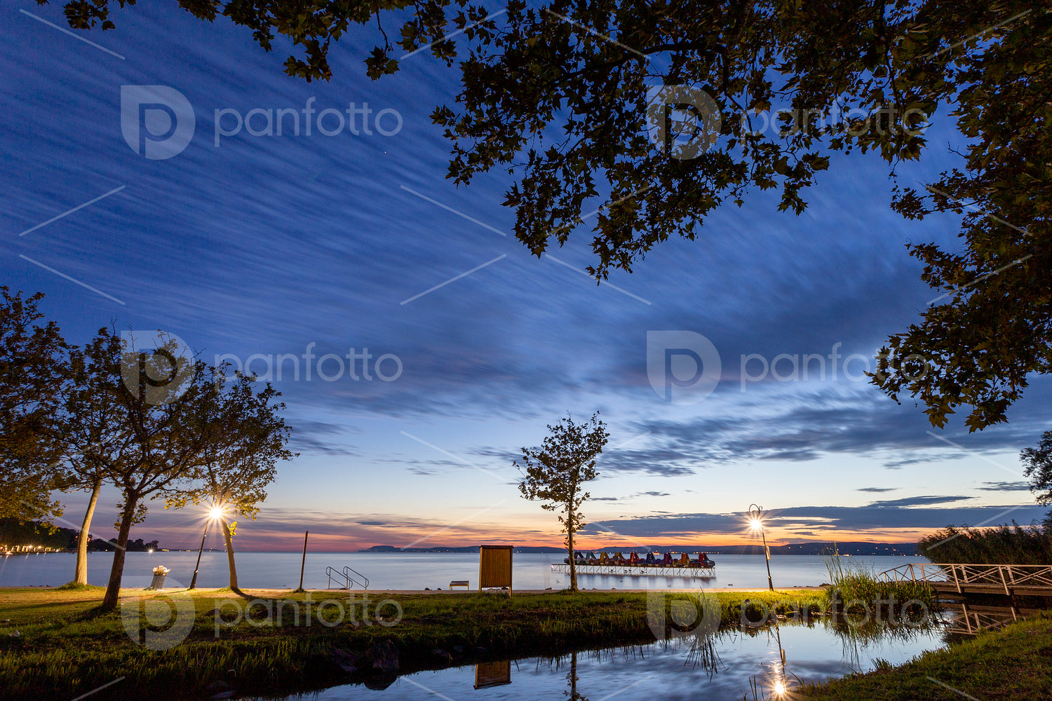 Sunset at lake Balaton in Balatonfoldvar, Hungary.