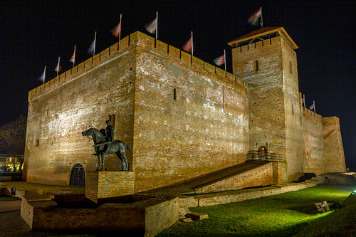 Gyula Castle in Gyula on a winter night