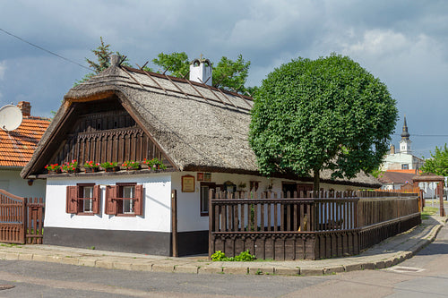 Traditional Matyo houses in Mezokovesd, Hungary.