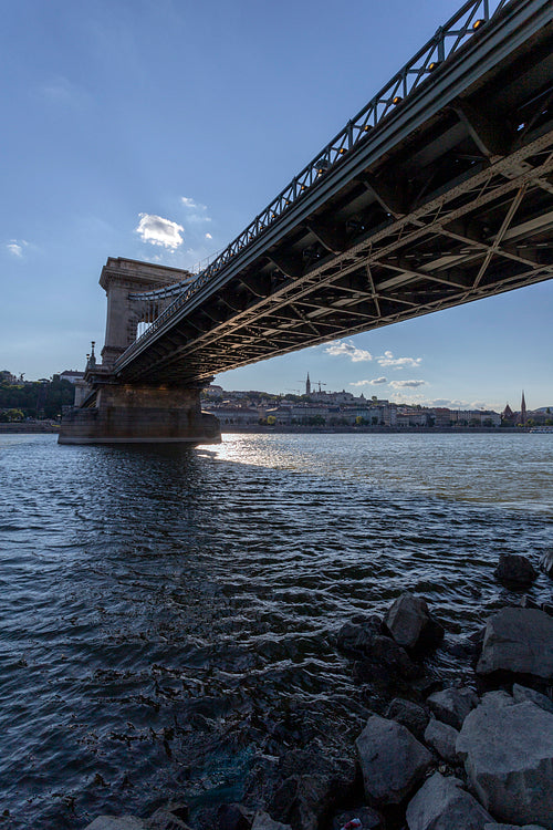 The famous Chain bridge in Budapest on a sunny afternoon.