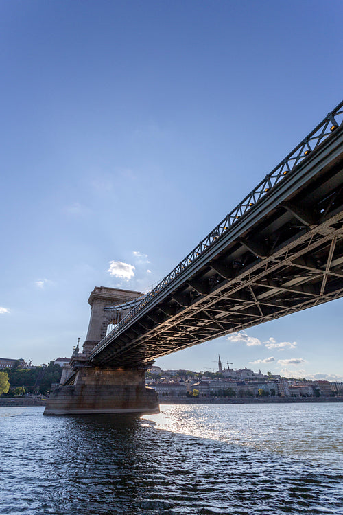 The famous Chain bridge in Budapest on a sunny afternoon.
