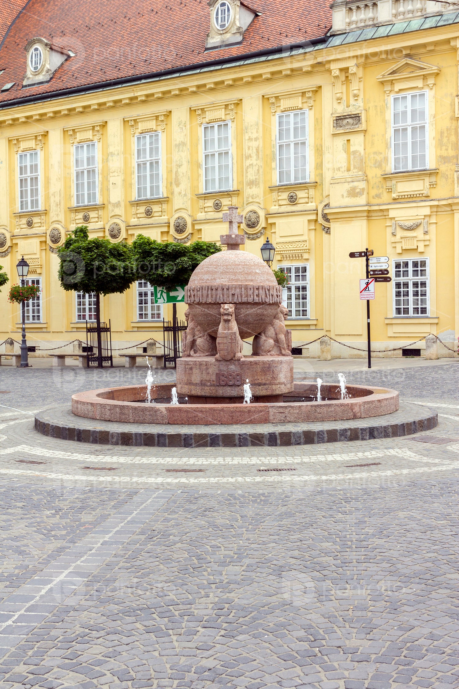 Orb and cross statue in Szekesfehervar, Hungary