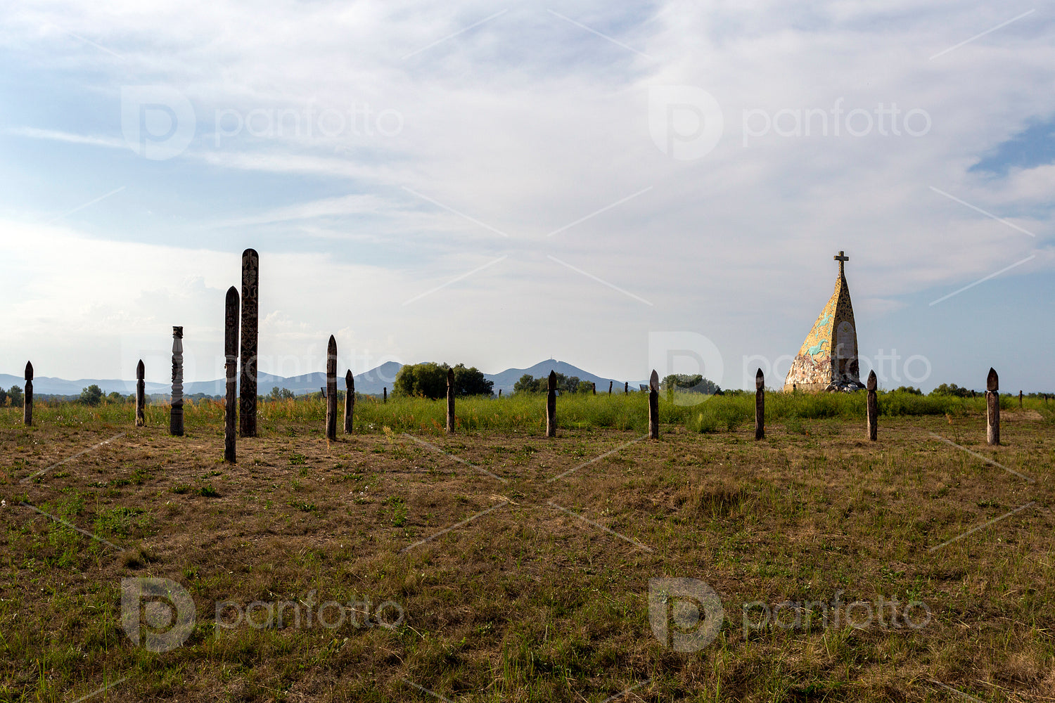 Wooden grave markers in in Karos