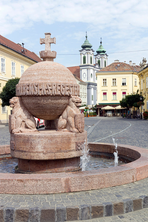 Orb and cross statue in Szekesfehervar, Hungary