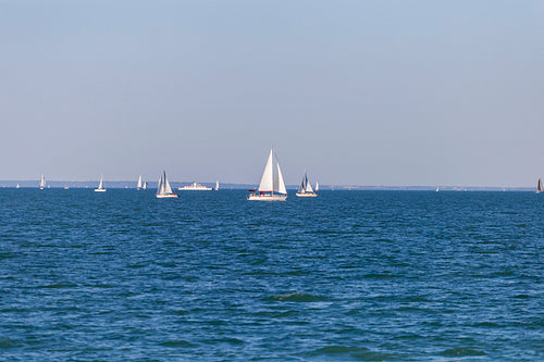 Sailboats in the Lake Balaton, Hungary on a summer day.