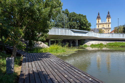 Park in Kalocsa with the St. Mary Cathedral in the background