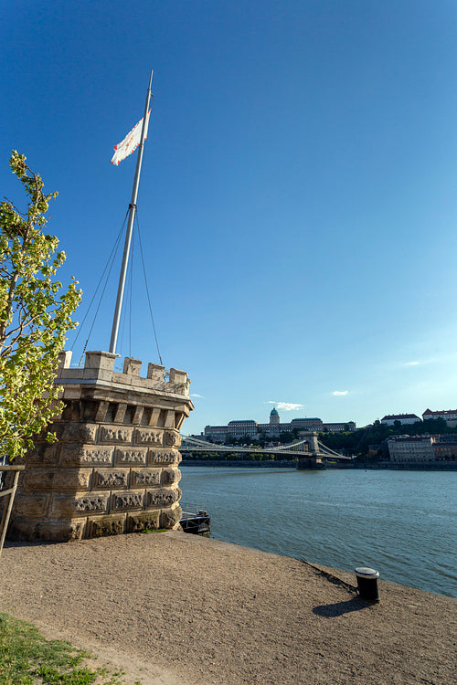 The famous Chain bridge in Budapest on a sunny afternoon.