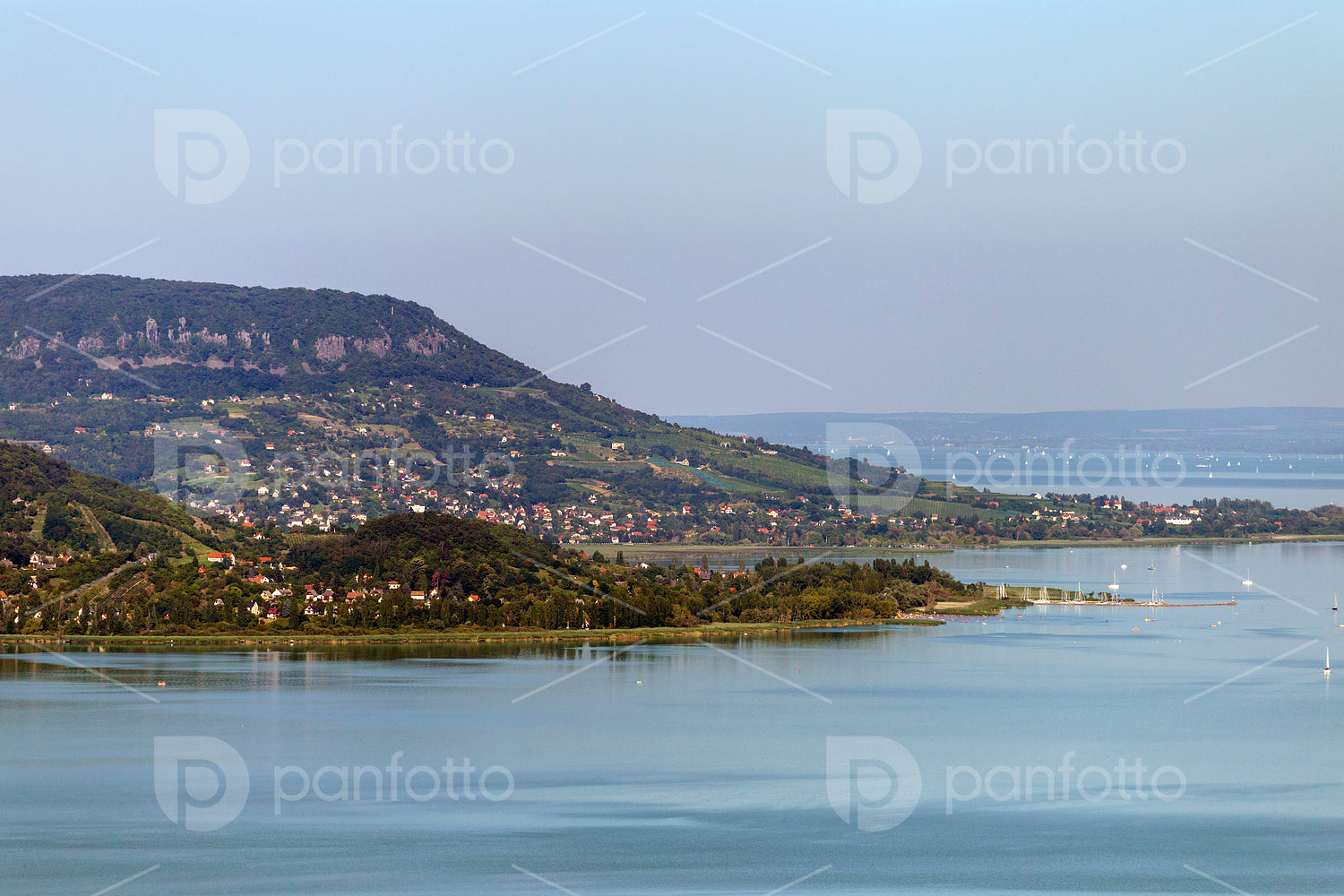 Lake Balaton with the Badacsony mountain in the background.