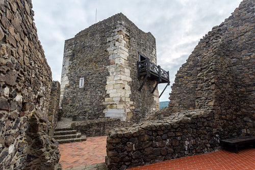 Hollókő castle on a cloudy autumn day
