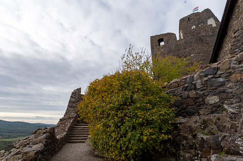 Hollókő castle on a cloudy autumn day