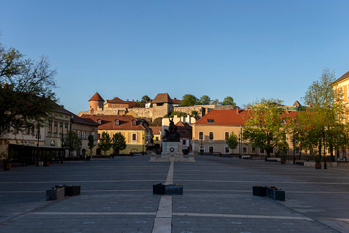 Dobo square in Eger, Hungary on a spring evening