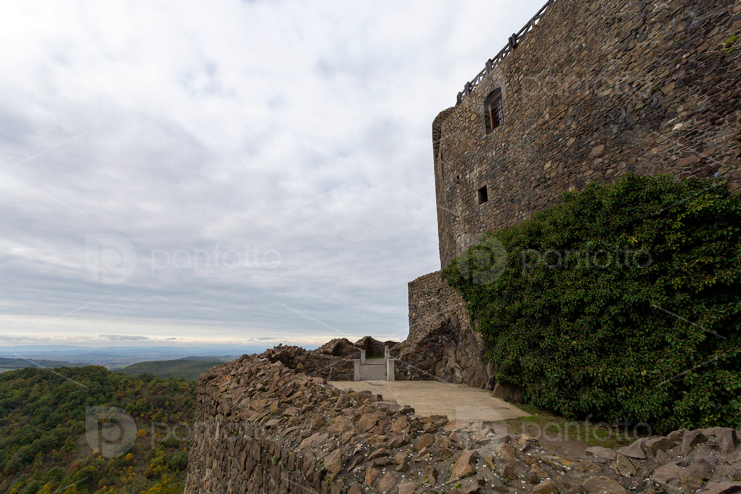 Hollókő castle on a cloudy autumn day