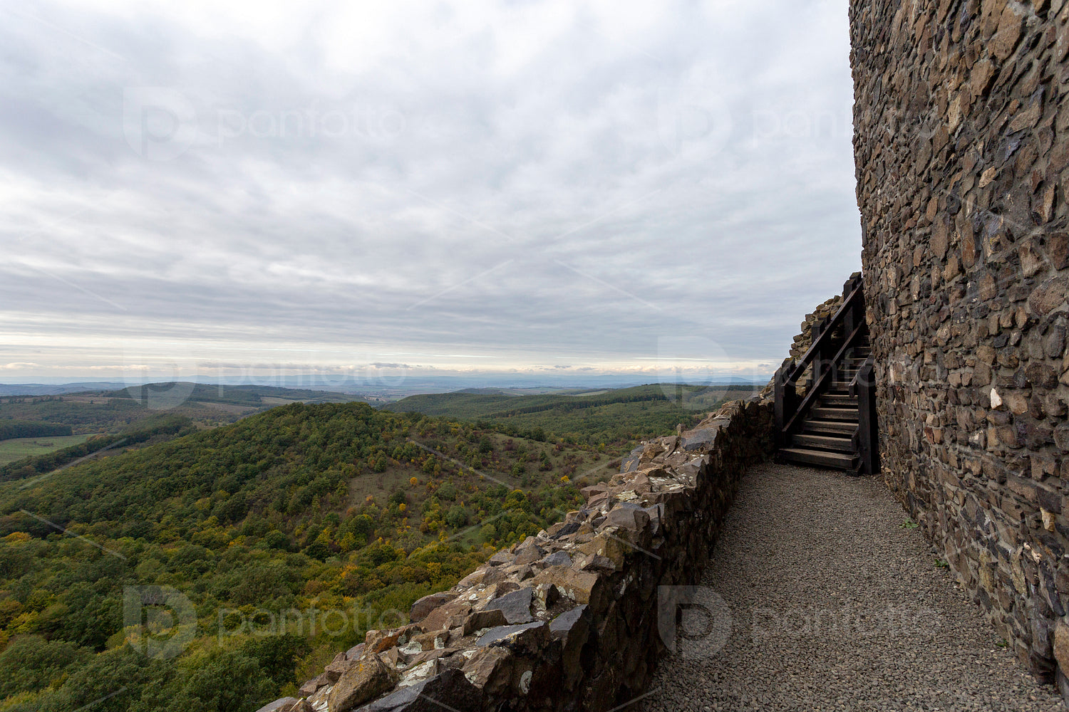 Hollókő castle on a cloudy autumn day