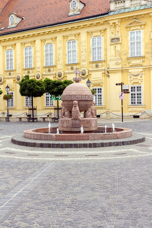 Orb and cross statue in Szekesfehervar, Hungary