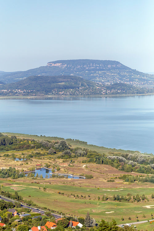 Lake Balaton with the Badacsony mountain in the background.