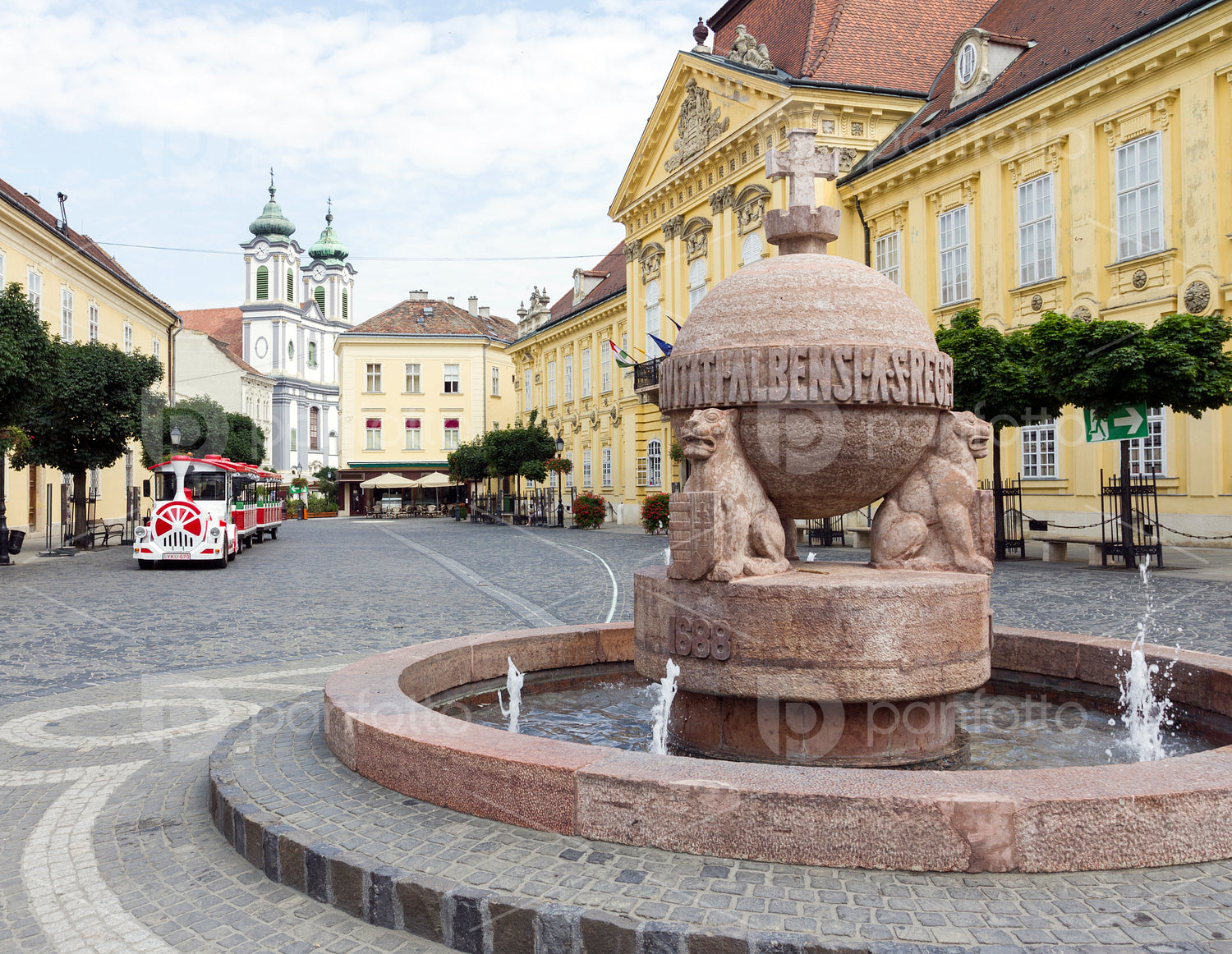 Orb and cross statue in Szekesfehervar, Hungary