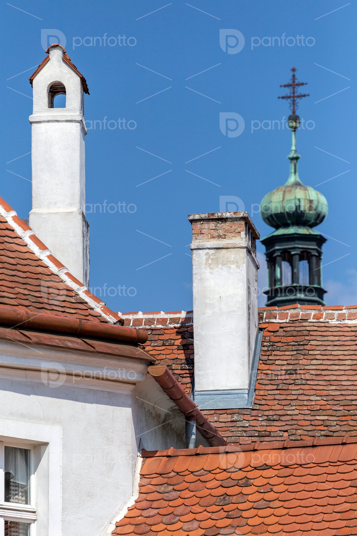 Old buildings and chimneys on the main square of Koszeg, Hungary