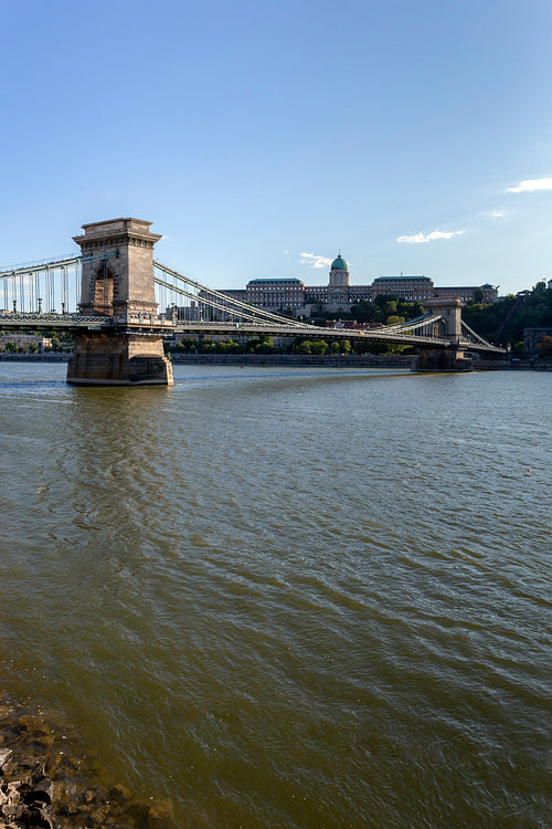 The famous Chain bridge in Budapest on a sunny afternoon.